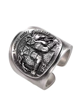 国风潮铜镀银手工饰品欧美荷尔鲁斯泰银色戒指复古个性食指开口环