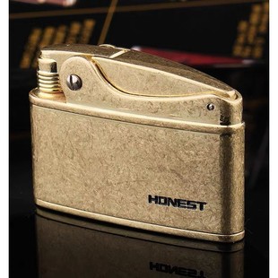 HONEST百诚打火机煤油磕头老式一键按压点火复古金属滚花做旧工艺