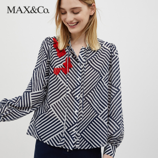 MAX&Co.2023春夏新款 maxco 7111103003001 棉质混纺条纹衬衫