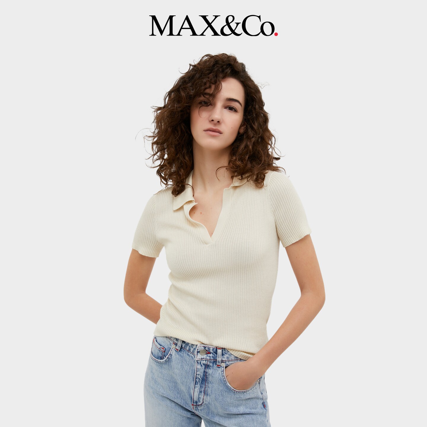 MAX&Co.女装修身棉质莫代尔Polo衫毛衣6366044102