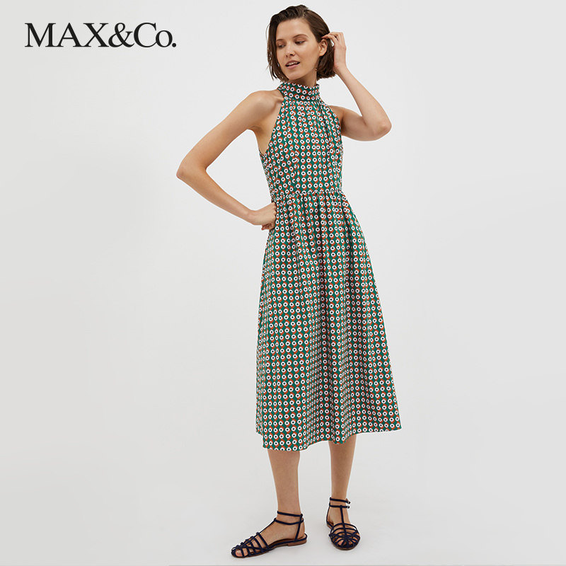 MAX&Co.2023春夏新款 棉质挂脖无袖印花连衣裙7221243003005maxco怎么样,好用不?