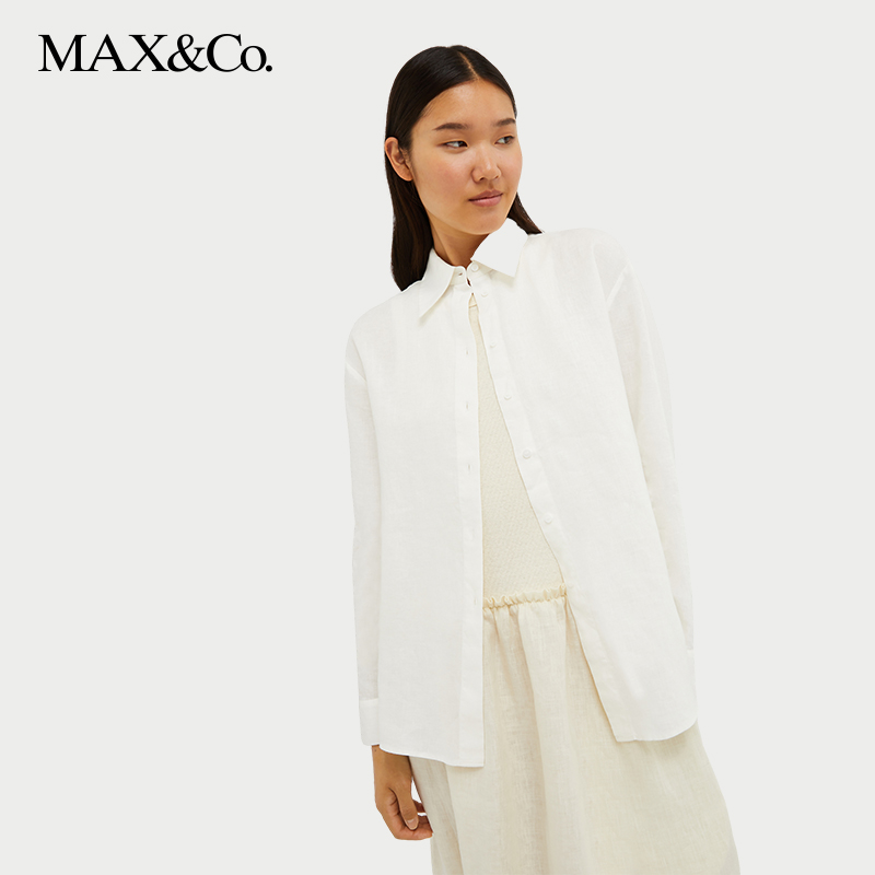 MAX&Co.春夏亚麻通勤长袖衬衫上衣6111024502