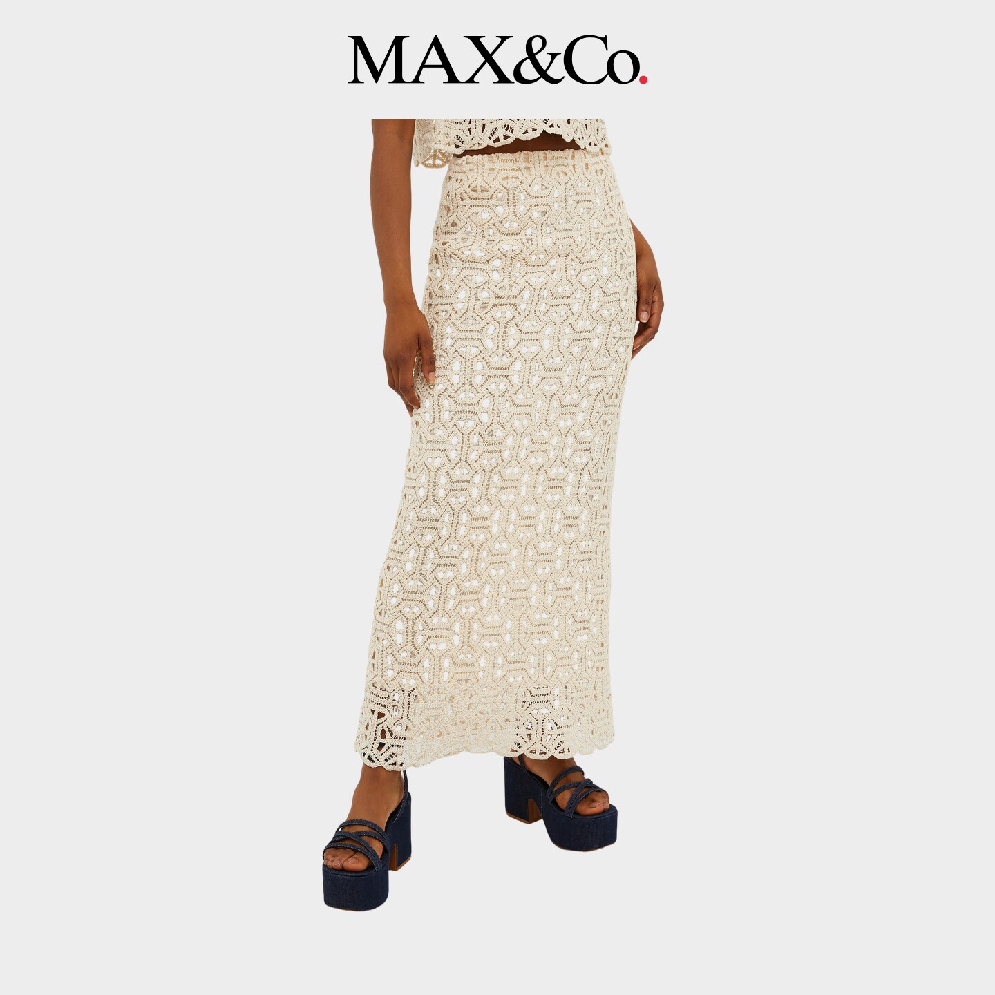 MAX&Co.修身镂空女装绳结编织平纹针织长裙6771014302maxco