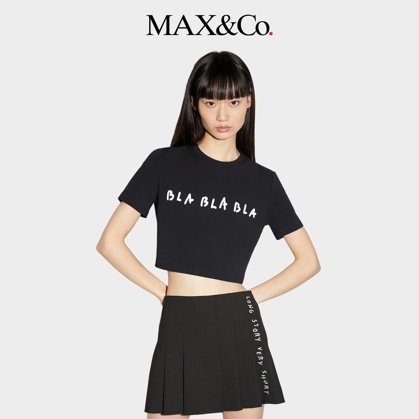 MAX&Co.女装夏季棉质短袖T恤时尚短款正肩露脐上衣女8976014102