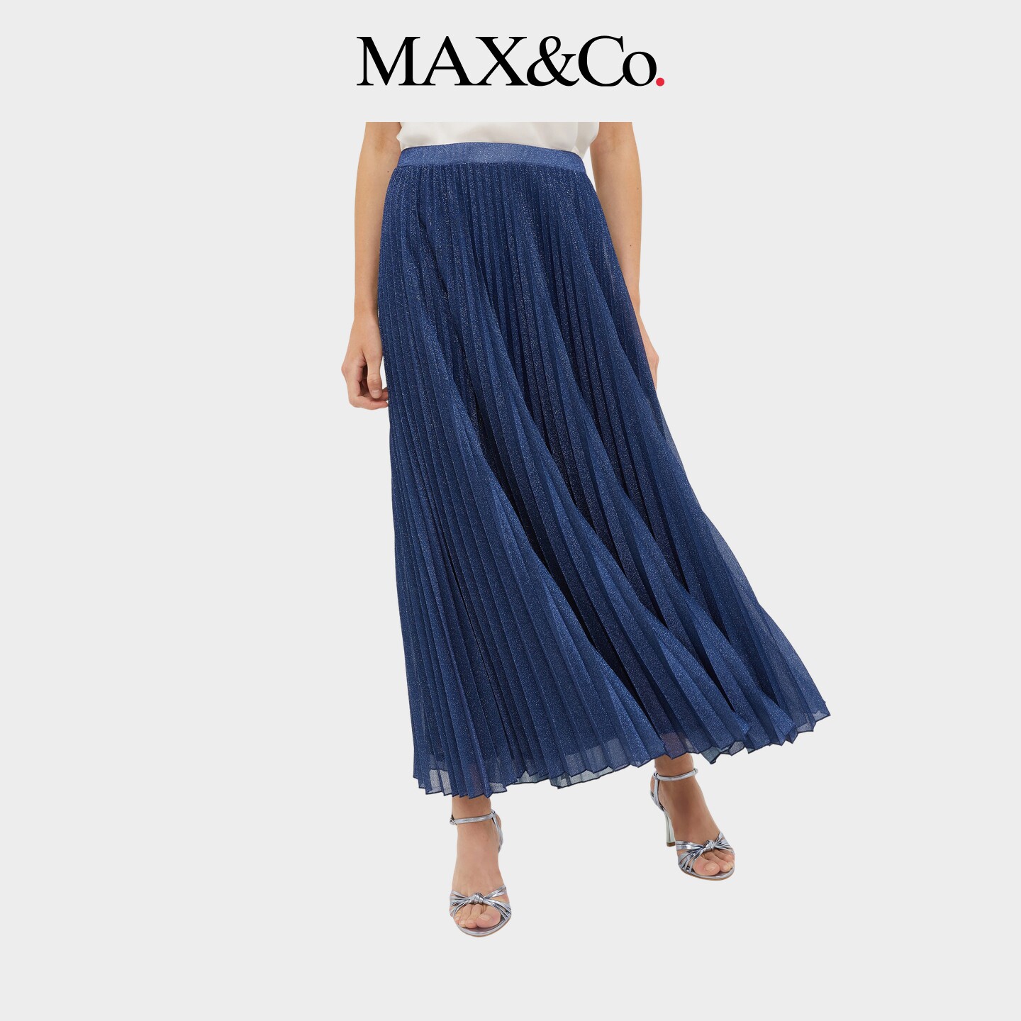 MAX&Co.女装气质百褶松紧中腰中长款半身裙6771024302maxco
