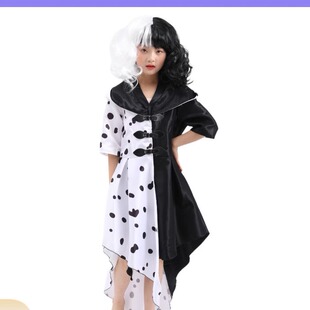 万圣节101忠狗cos黑白魔女库伊拉 ·德维尔斑点连衣裙舞台表演服