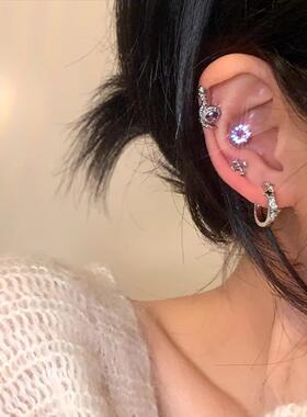 叠戴王炸闪锆紫色蛇形耳钉甜酷小众耳骨钉女个性百搭耳环耳饰