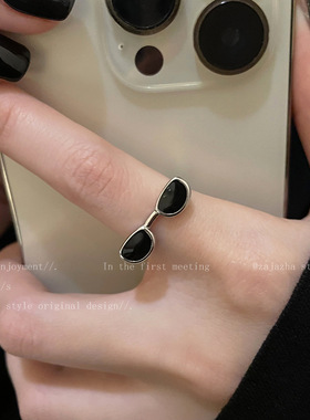 趣味墨镜眼镜戒指女独特简约小众设计个性潮食指戒开口指环男