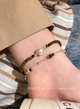 美拉德虎眼石珍珠手链新款小众复古轻奢高级感手串气质百搭手饰品