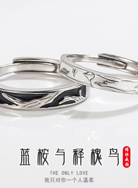蓝桉已遇释槐与鸟情侣对戒纯银戒指女一对男情人节轻奢礼物送女友