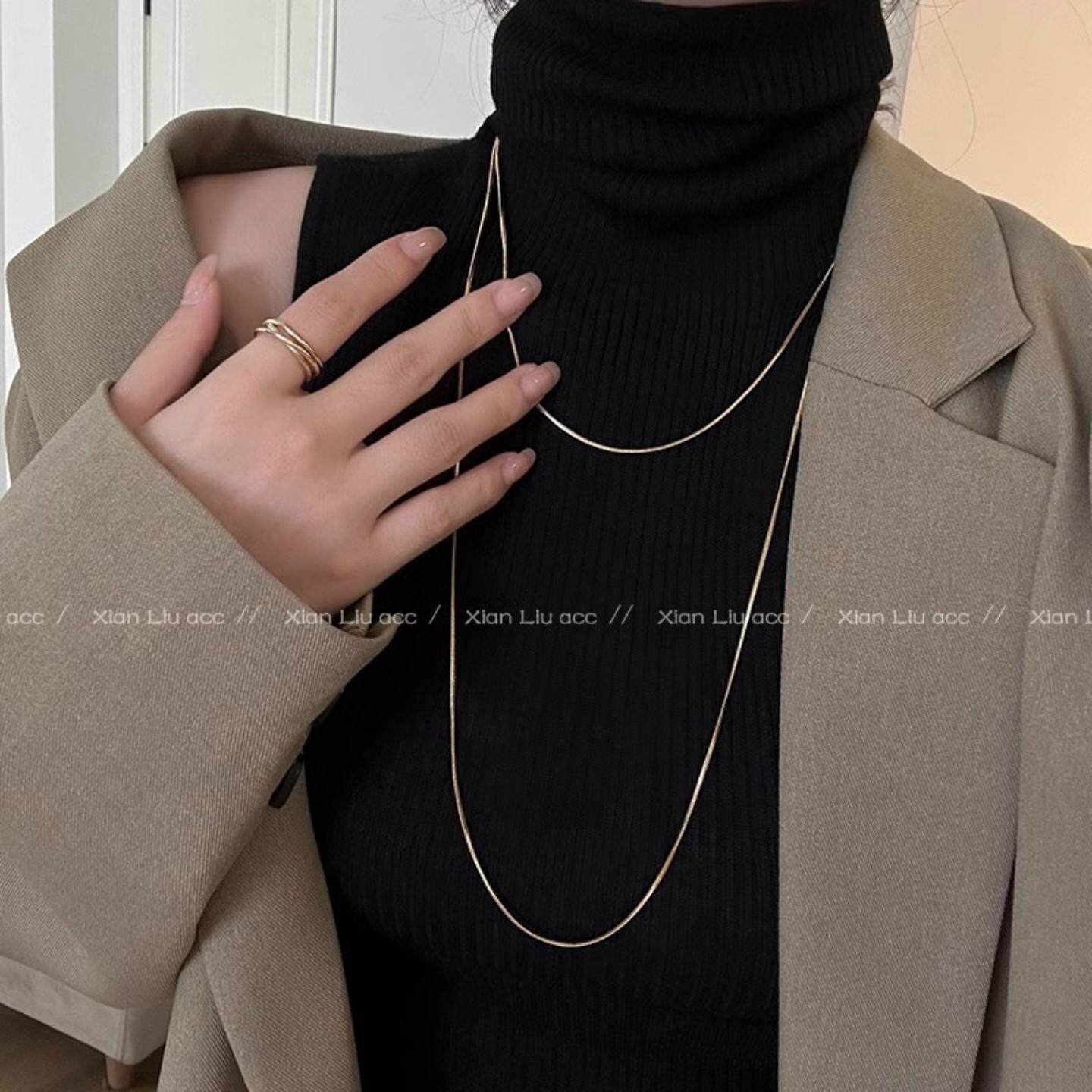 长款叠戴金色蛇骨素链轻奢高级感饰品小众设计毛衣链长款秋冬项链