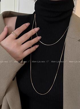 长款叠戴金色蛇骨素链轻奢高级感