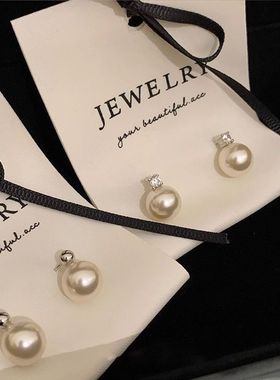 高级感灰色珍珠锆石耳钉女韩国小众复古个性简约百搭气质耳环耳饰