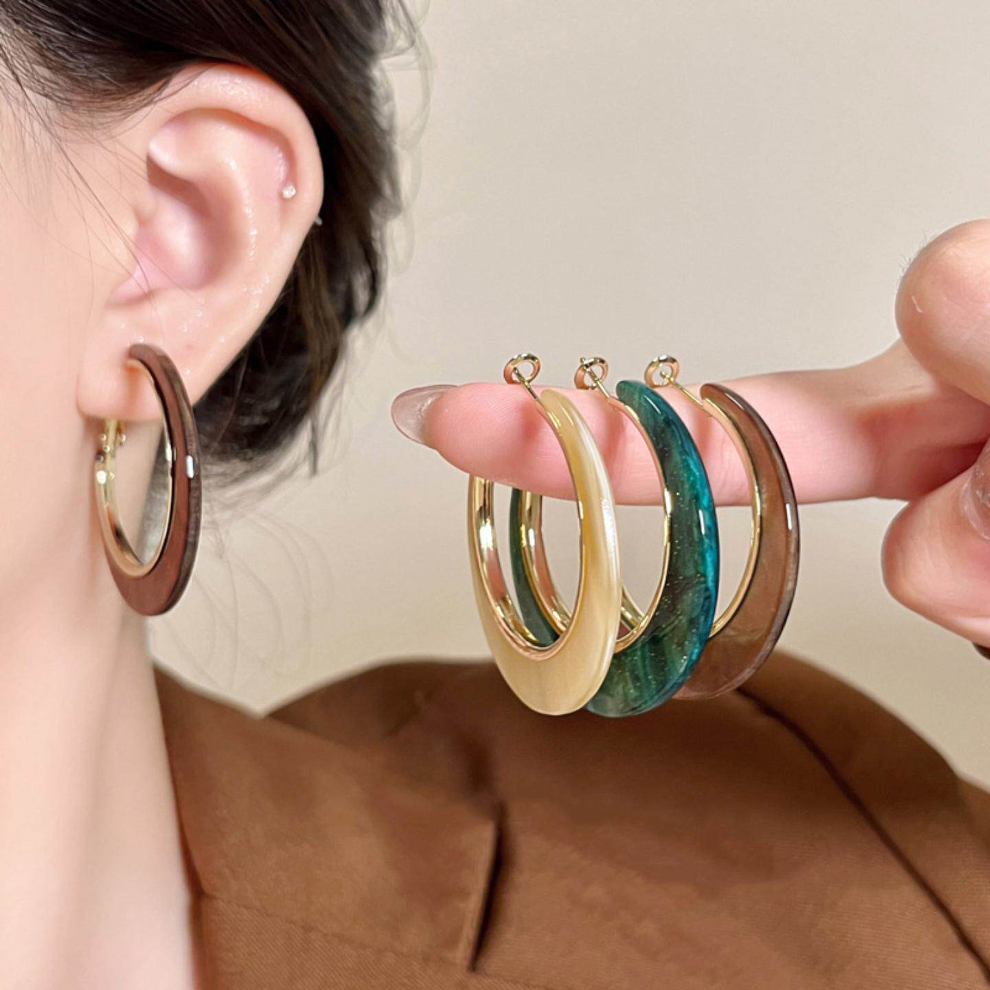 老钱风复古琥珀圈圈耳环女美拉德秋冬夸张耳圈度假风独特漂亮耳环