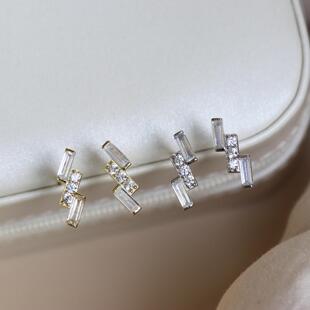 9S25纯银镀14K金耳钉 小清新简约百搭锆石耳钉甜美小巧韩国耳环