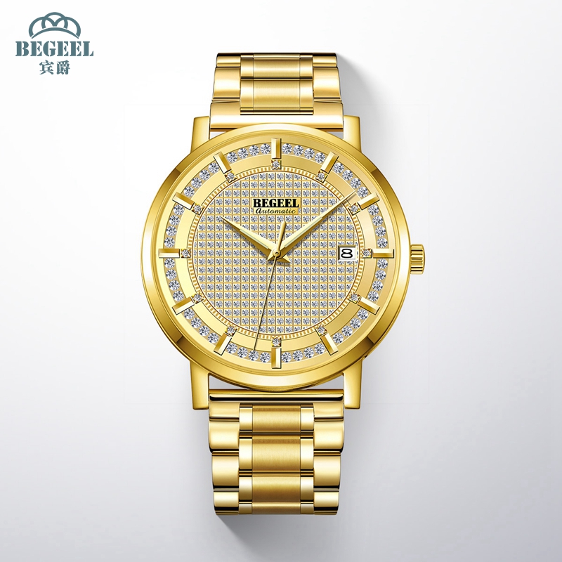 宾爵正品真钻金表男士自动机械表