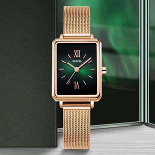 宾爵女表小烟熏轻奢小方表石英表高级气质腕表小众精致知性小绿表