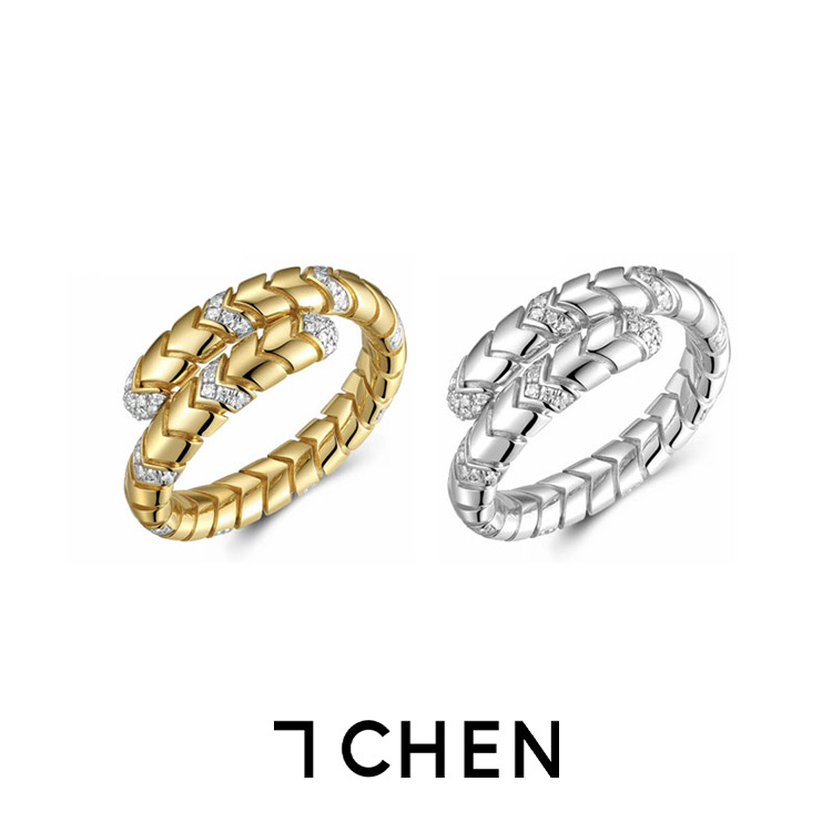 日系cherrykoko7chen 欧美银镶钻纹理戒指小众个性时髦设计感