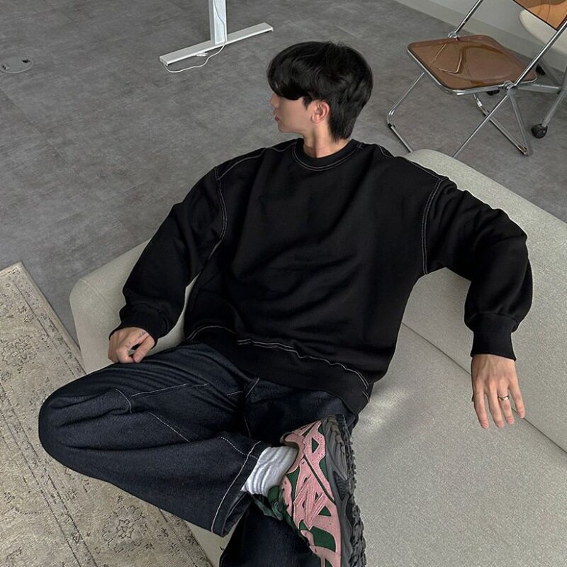 法国cherrykoko设计感拼接圆领卫衣男士春季宽松套头外套潮流