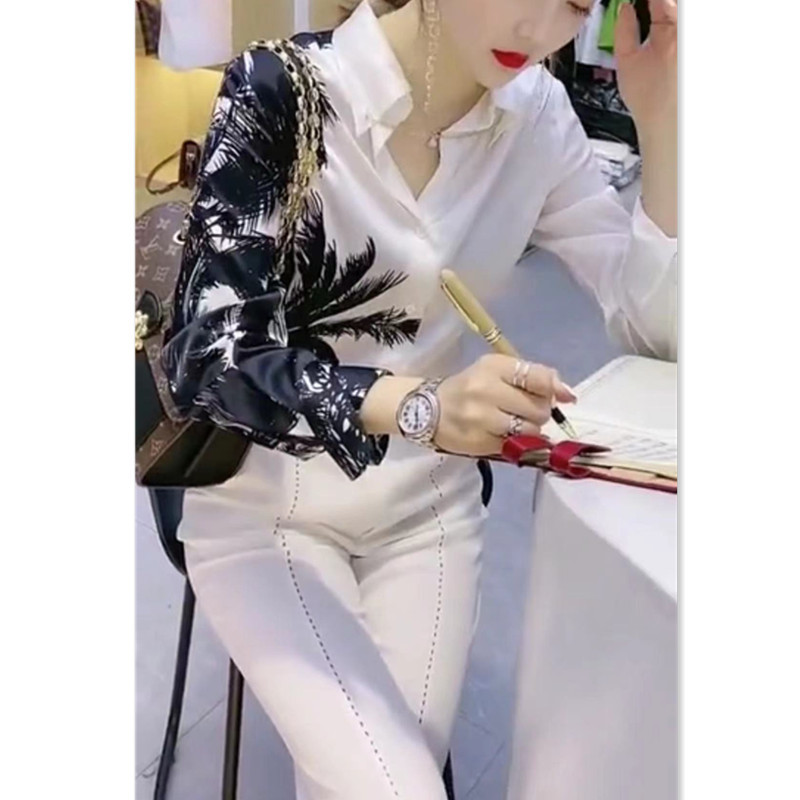 日系cherrykoko秋冬新款长袖衬衫印花上衣显瘦洋气衬衣女
