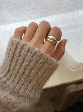 日系cherrykokos925镀银高保色戒指女ins简约不规则异形波浪开口