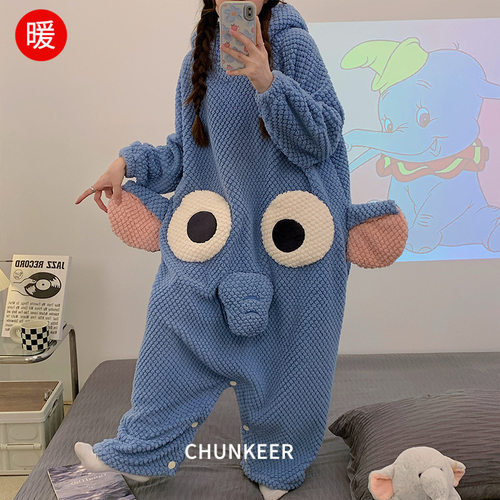 法国gentle motto冬季连体睡衣女加绒加厚长毛绒保暖带帽少女