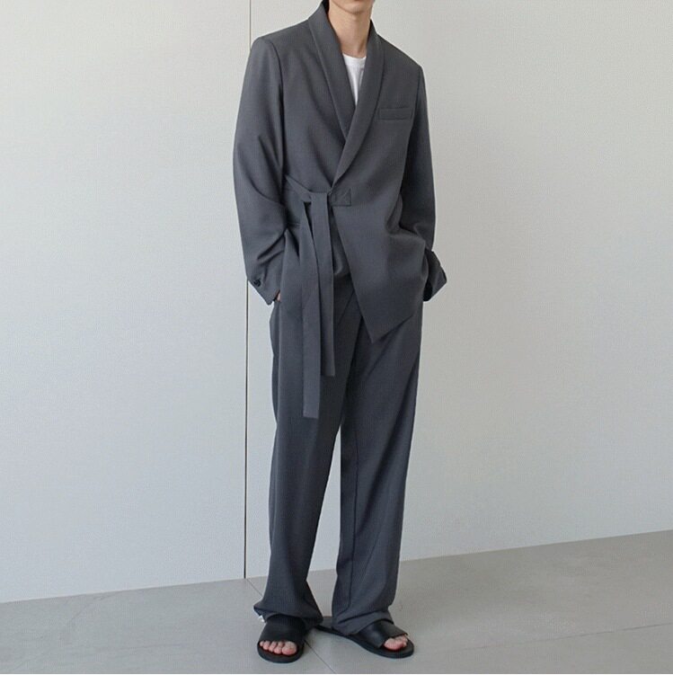 法国cherrykoko腰带西装男套装宽松休闲西服外套男潮流帅气痞帅