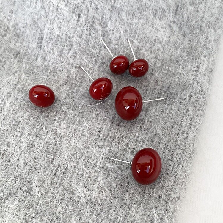 日系CherryKoko车厘子正酒红色耳钉显气质高级感大气订婚耳饰