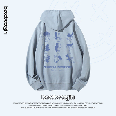 BECCBECCGIRL少年卫衣男女同款手指印花长袖上衣ins宽松百搭13305