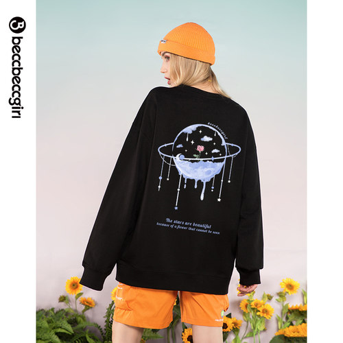星球加绒印花卫衣潮流情侣装