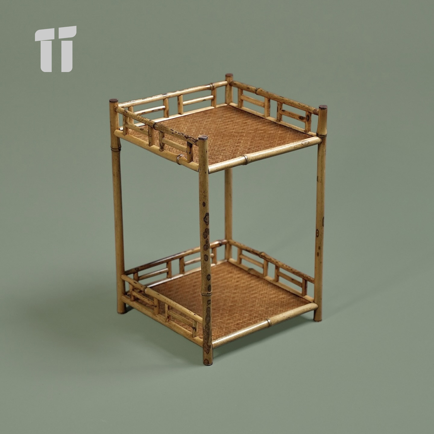 异兴|宋风梅鹿竹茶棚高低双层博古架 茶道收纳茶架子置物架茶具