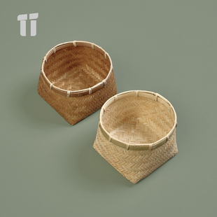 松韵竹编筐子篓子竹篮子零食收纳筐桌面收纳竹筐手工干果小筐茶点