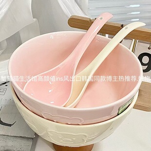 面包熊奶油风卡通陶瓷碗具大号面碗汤碗创意可爱ins个性家用餐具
