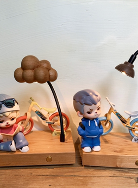 原木风木雕可爱家居床头夜灯摆件