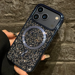 适用iPhone17promax电镀闪钻磁吸手机壳16pro高级感15pro奢华时尚14/13男女款12pro满钻三星S25Ultra保护套11