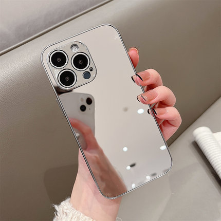 镜面补妆iPhone17promax手机壳玻璃16pro带镜子14适用苹果11女华为p80简约mate70pro电镀xsmax全包防摔保护套