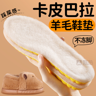 卡皮巴拉鞋垫子女款男士真羊毛毛保暖冬季加绒加厚软底舒适踩屎感
