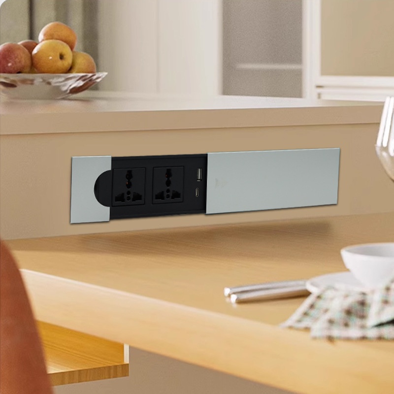 隐藏嵌入式插座电脑桌书桌插线板办公台面内嵌带USB穿线孔排插