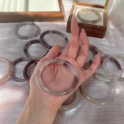 金丝玉紫罗兰圆条手镯天然正品