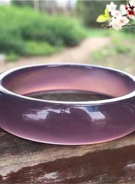 干枯玫瑰紫中宽扁条玛瑙玉髓手镯紫色玉石玉镯一物一证送礼盒