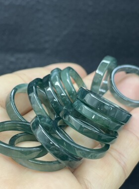 翡翠戒圈飘绿花冰糯种跑环女士玉石玉器天然缅甸A类戒指现货批发