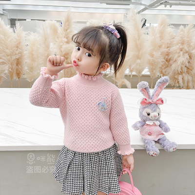 女童毛衣秋冬季新款洋气儿童上衣女宝宝粉红色冬装针织打底衫上衣