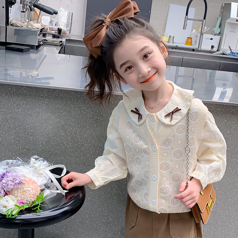 女童马甲新款春秋中大童背心洋气可爱针织时尚小女孩上衣加绒开衫