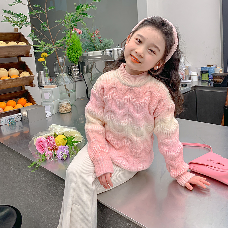 女童针织毛衣秋冬季新款儿童加绒加厚中小童洋气小女孩内搭套头衫