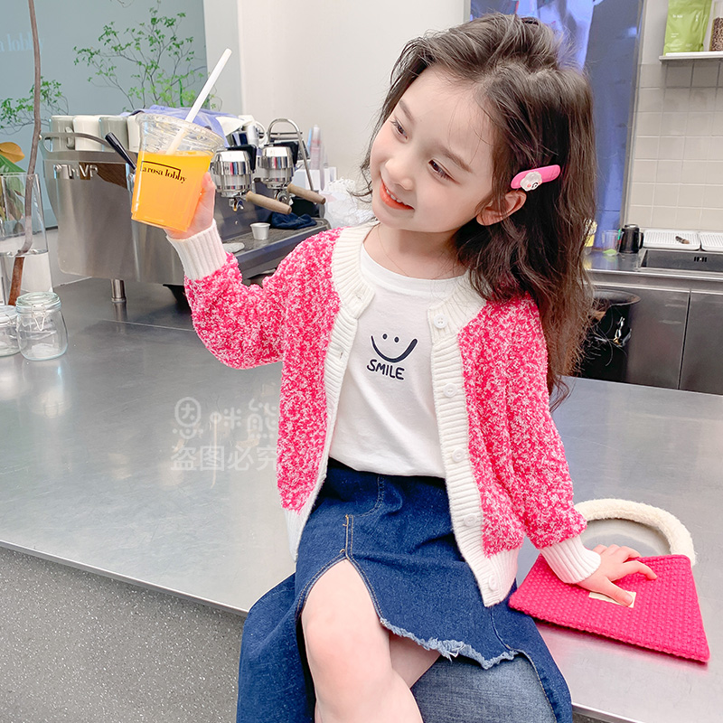 女童针织开衫秋季秋装新款中小儿童宝宝洋气春秋毛衣上衣休闲外套