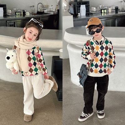 女童毛衣秋冬季新款儿童加绒中大童洋气女孩针织男童时尚打底衫潮