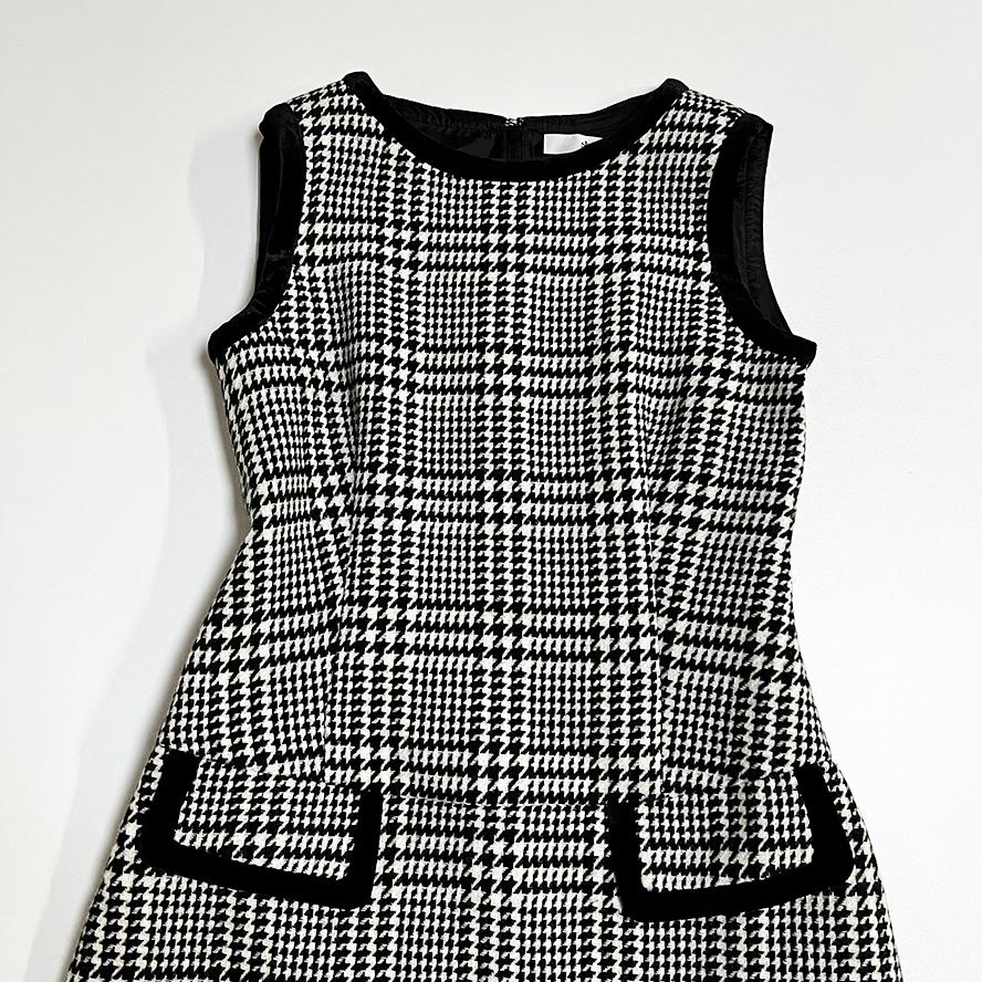 Sheller 日单贵牌 名媛风 千鸟格丝绒包边无袖背心立体剪裁连衣裙
