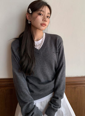 独家 非市场货 学院风 假两件撞色拼接羊绒针织毛衣 gao级灰