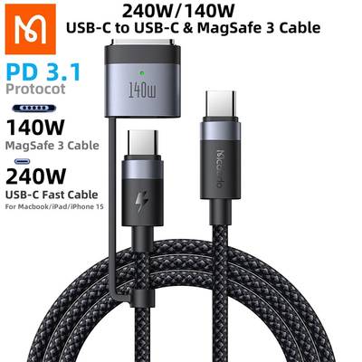 MCDODO/麦多多 140W 240W二合一充电线USB-C TO USB-C&Magsafe3磁吸电源线适用于iPhone16苹果15ipad mac电脑