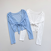 圆领运动上衣高级感露背绑带长袖 绝美健身衣透气瑜伽罩衫 春夏薄款